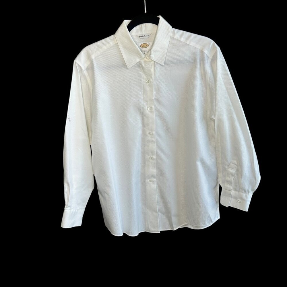 Talbots Vintage White Tone on Tone Diagonal Stripe Button Front Shirt Size 12